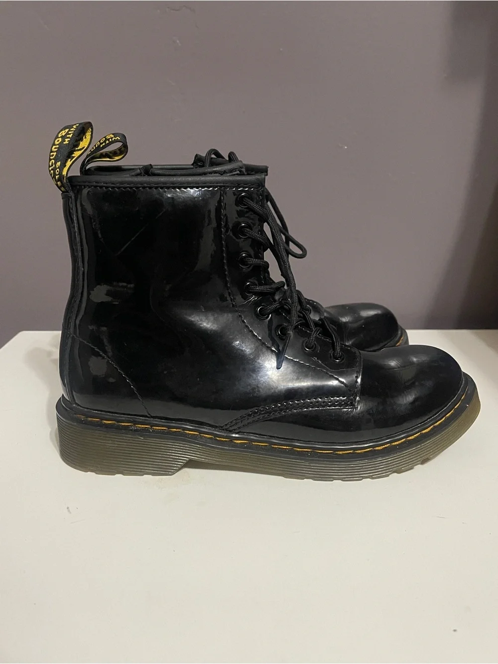 Dr. Martens Black YOUTH 1460 PATENT LEATHER LACE UP Combat BOOTS